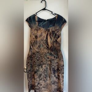 Connected Apparel Blue and Brown Sheath Midi Dress Women’s 12